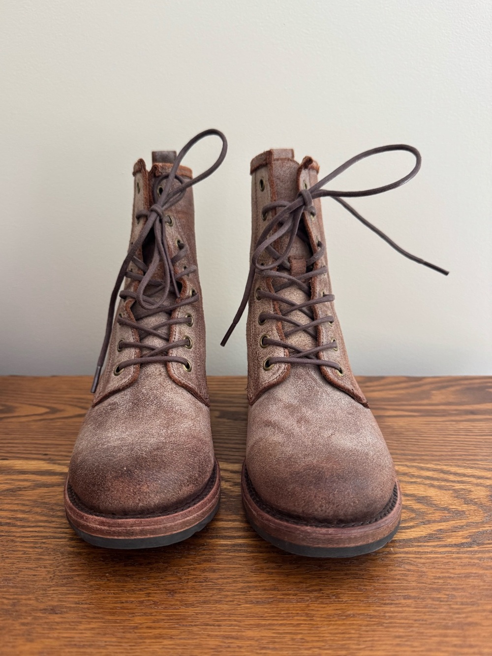 FRYE Veronica Distressed Brown Lace-Up Combat Boots - Picture 2 of 6
